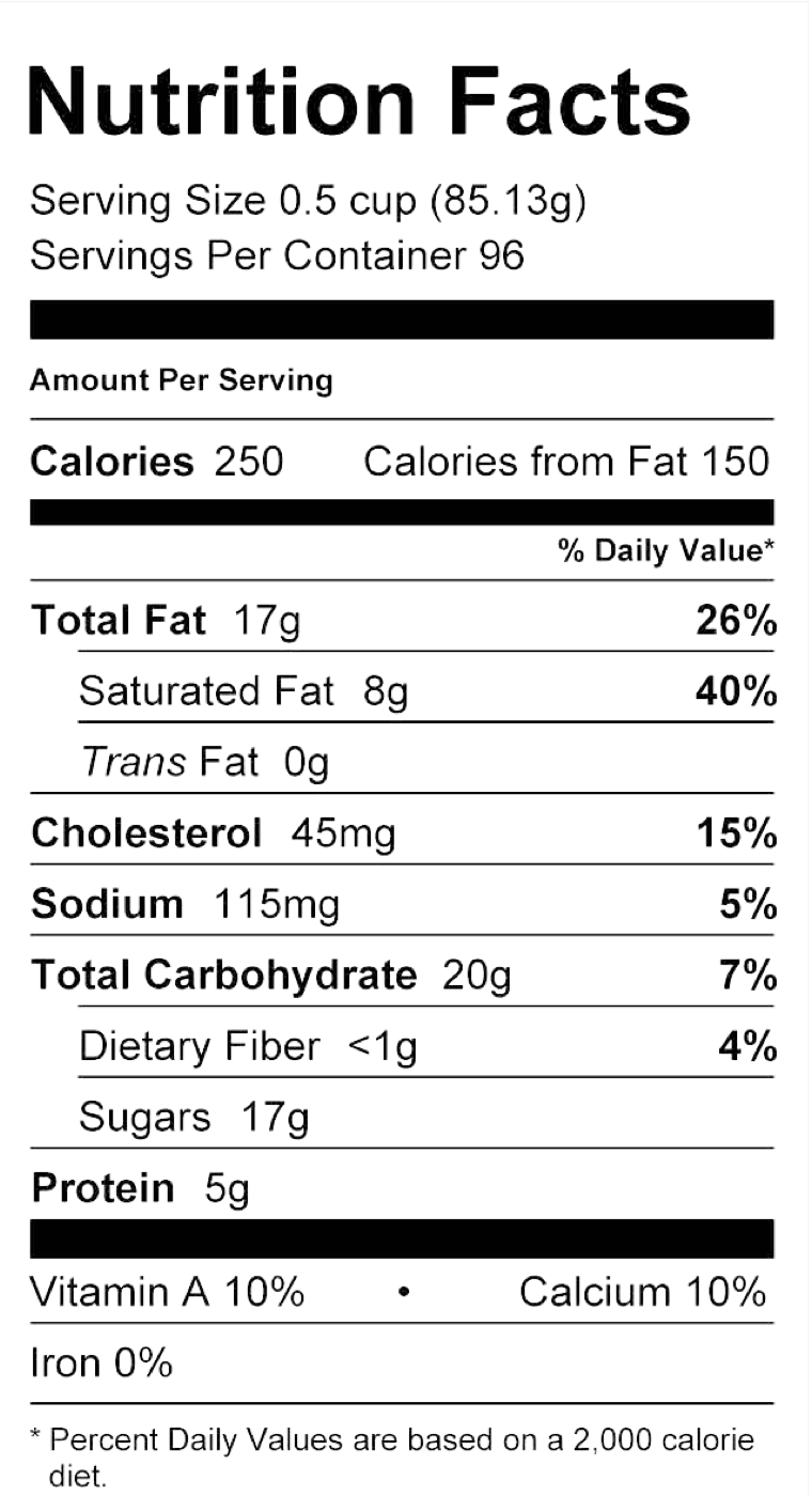 Nutrition Facts for Aubrey's Peanut Butter Cup
