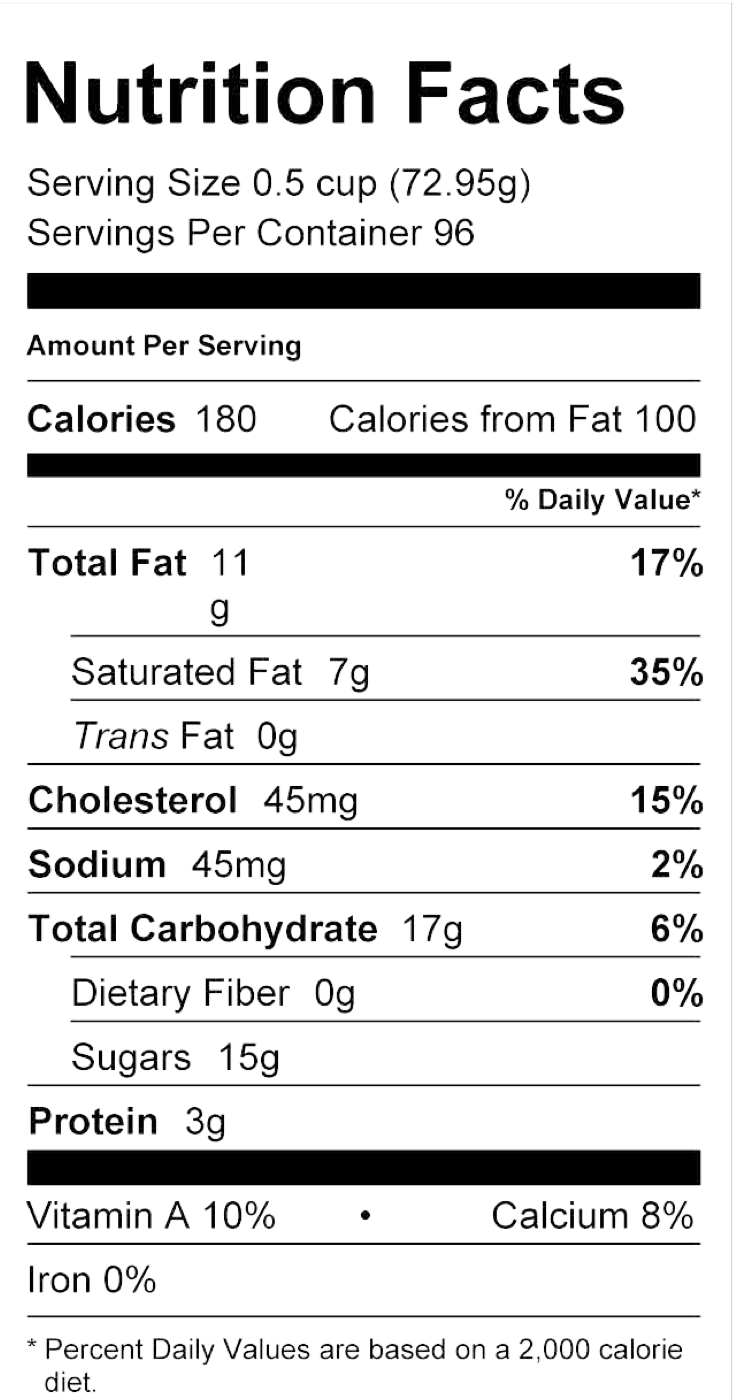 Nutrition Facts for Mt. Stuart Vanilla