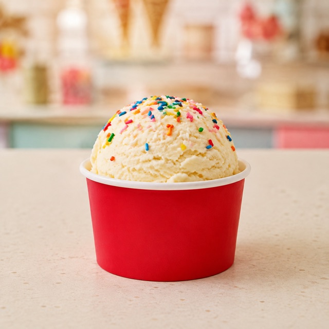 Kids Scoop in a red cup with sprinkles